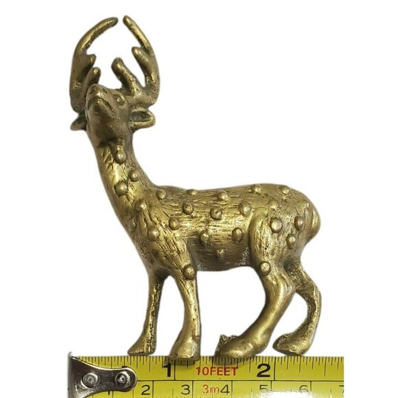 Vintage Brass Mini Spotted Deer Statue 3.5" Buck Antlers MCM Christmas Figurine - Picture 7 of 9